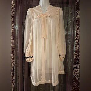 RARE Betsey Johnson intimates pink chiffon/silky sleepwear robe with bows
